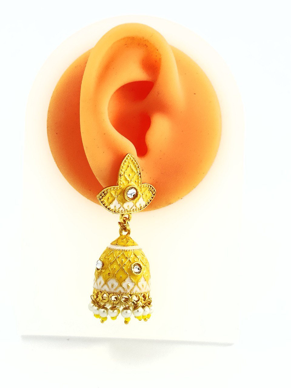 Yellow Meenakari Jhumkis