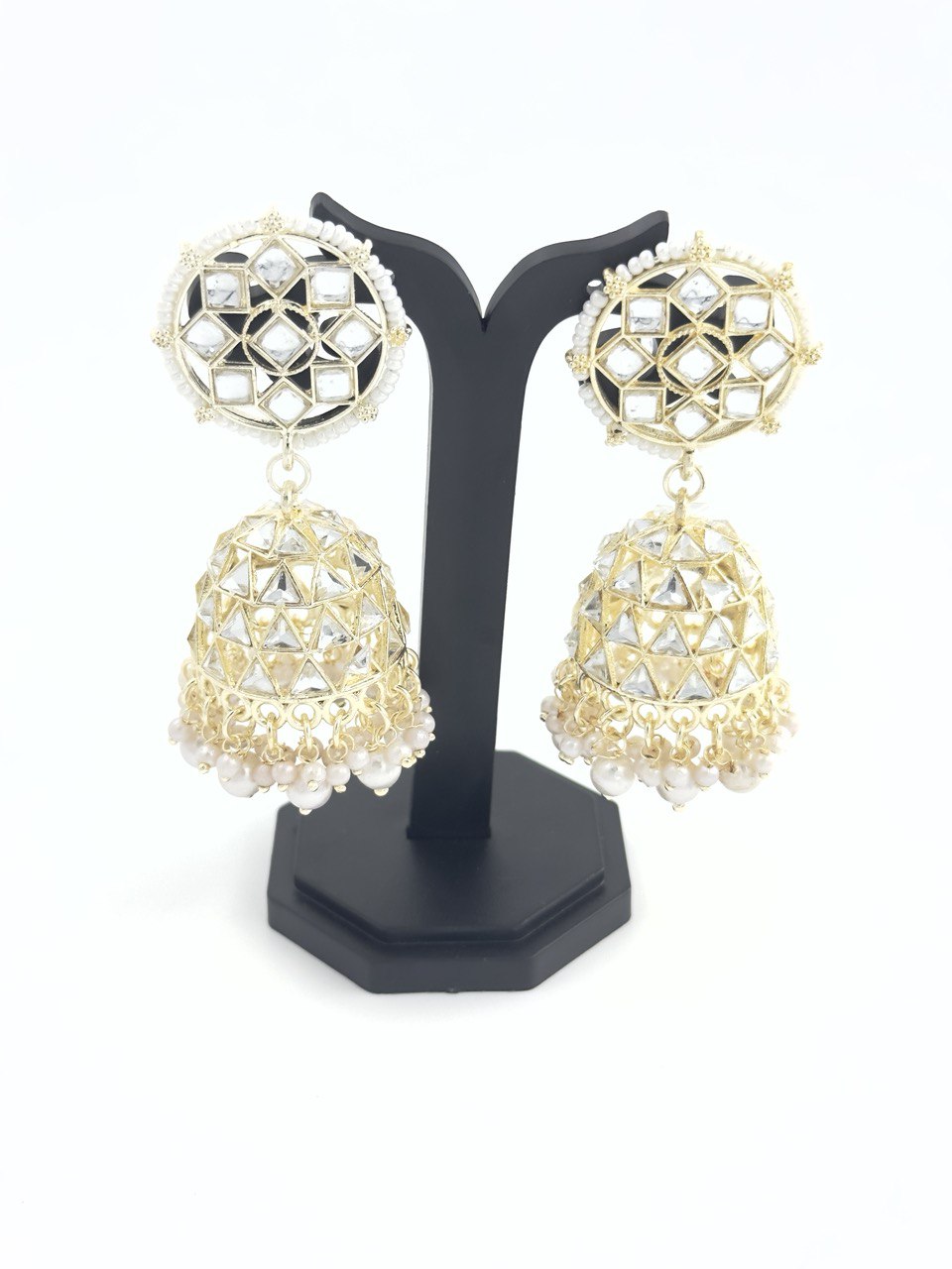 White Kundan Jhumki earrings