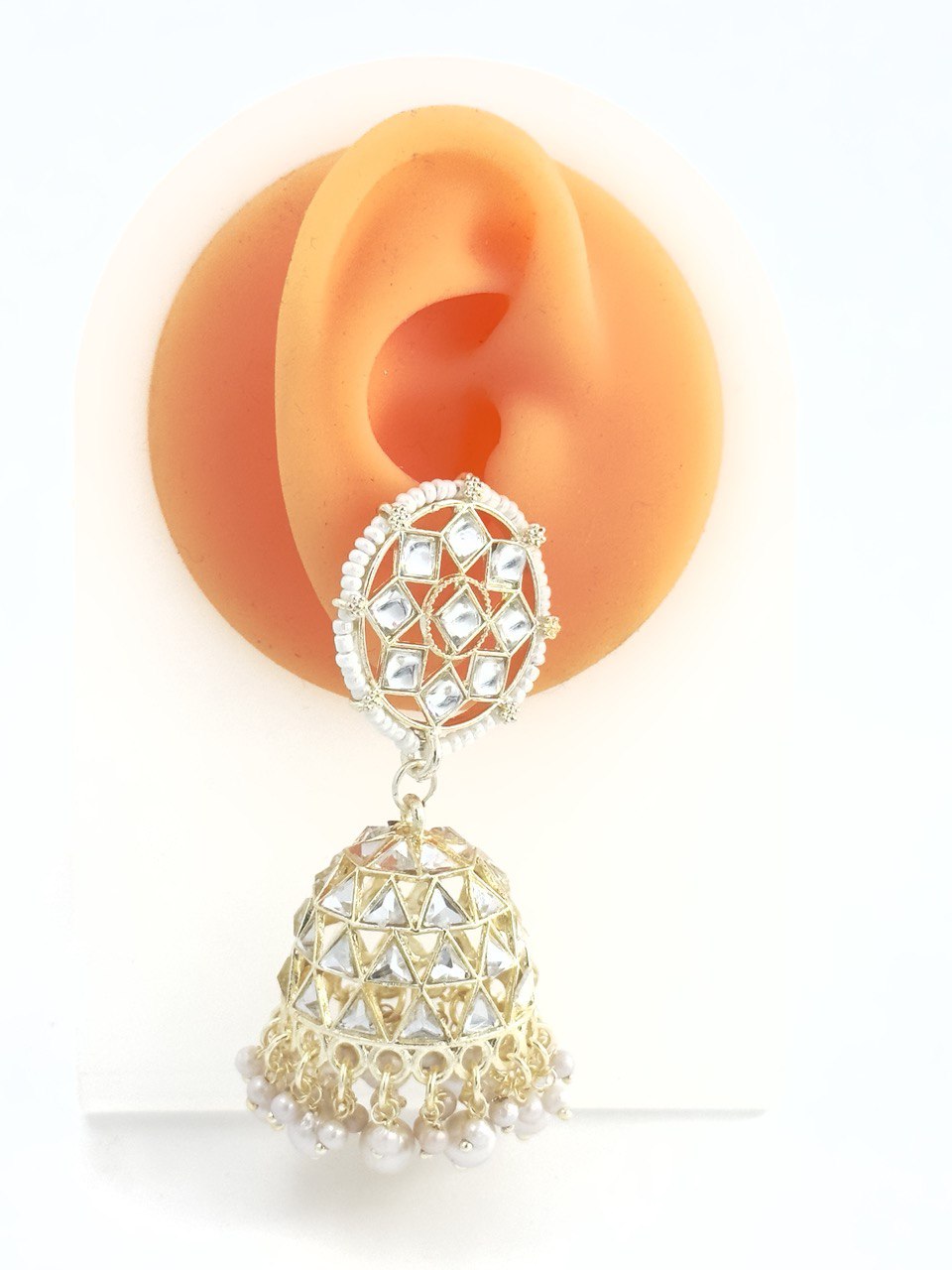 White Kundan Jhumki earrings