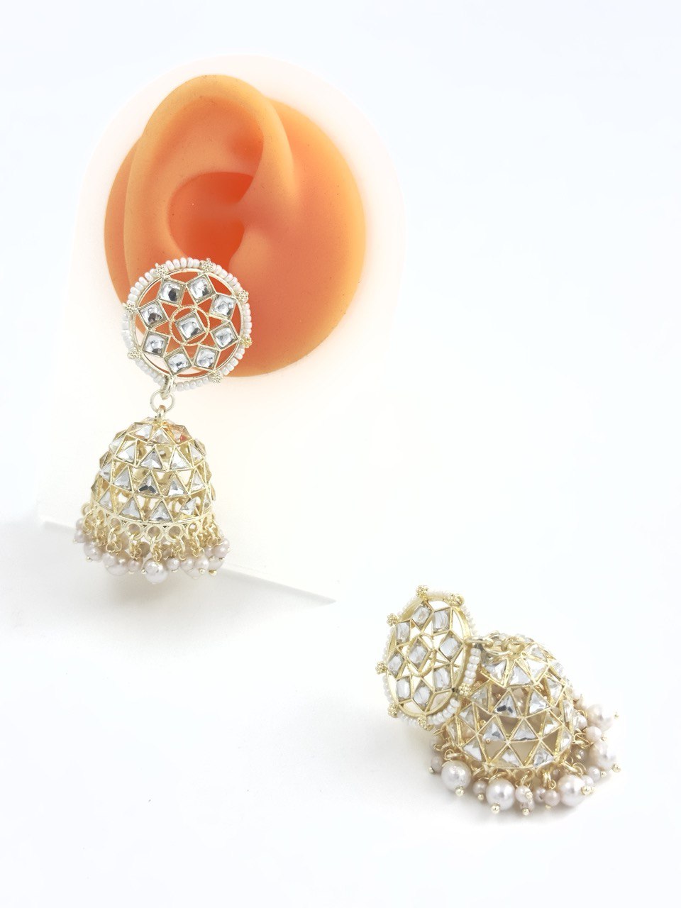 White Kundan Jhumki earrings