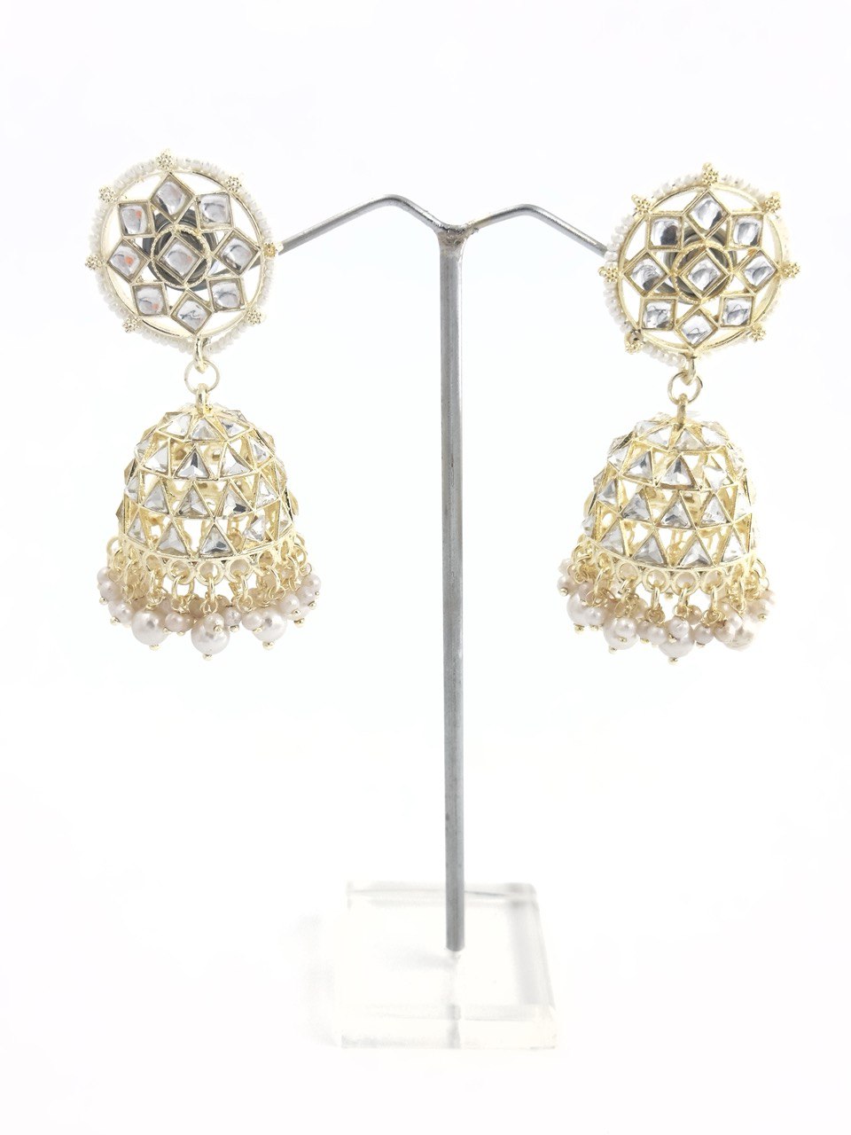 White Kundan Jhumki earrings