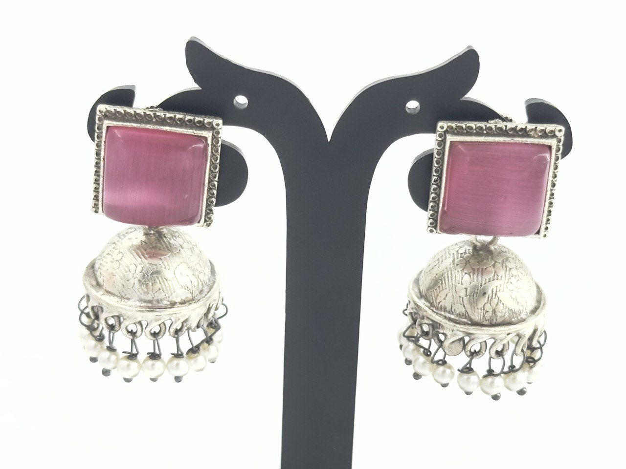 Pink Antique Jhumkis