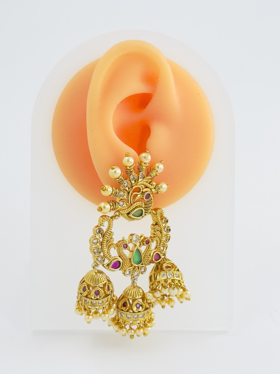 Multicolour gold plated temple earrings