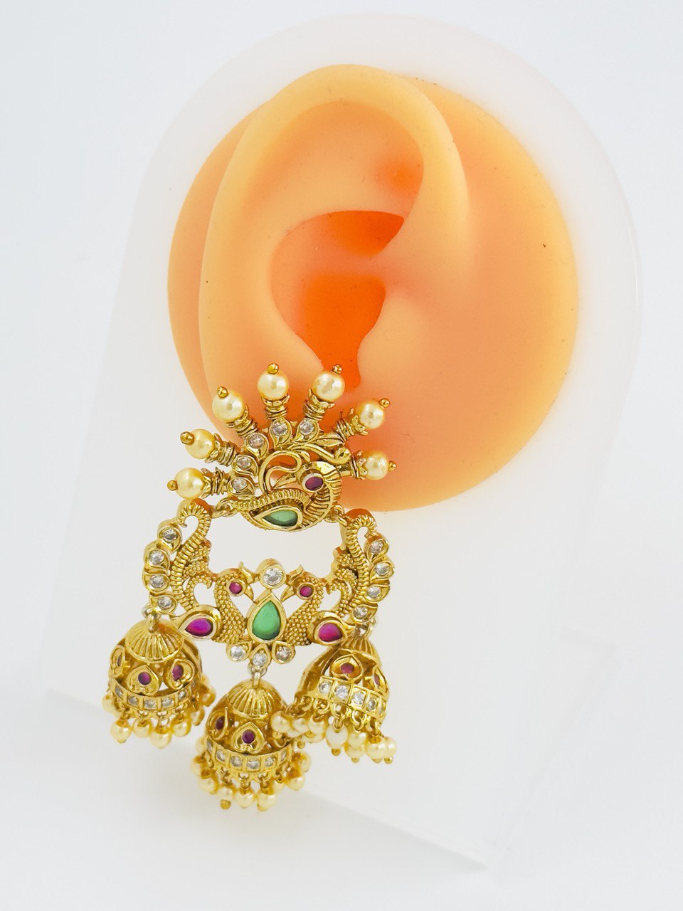 Multicolour gold plated temple earrings