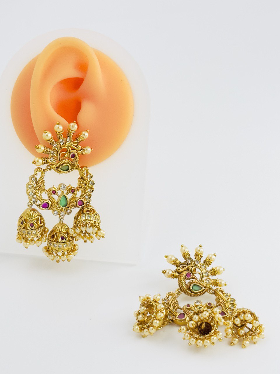 Multicolour gold plated temple earrings