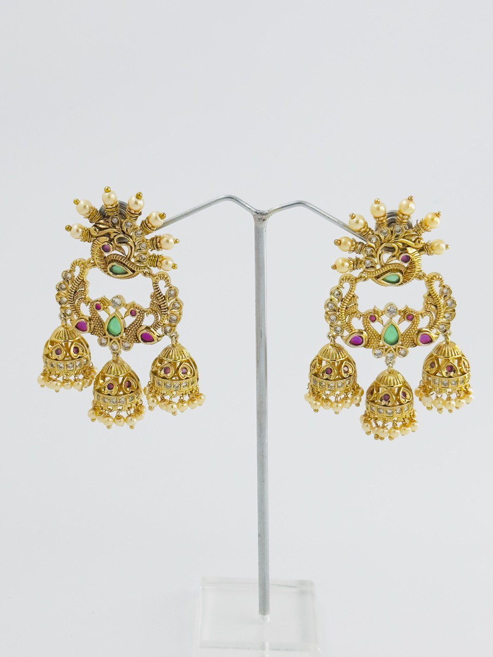 Multicolour gold plated temple earrings