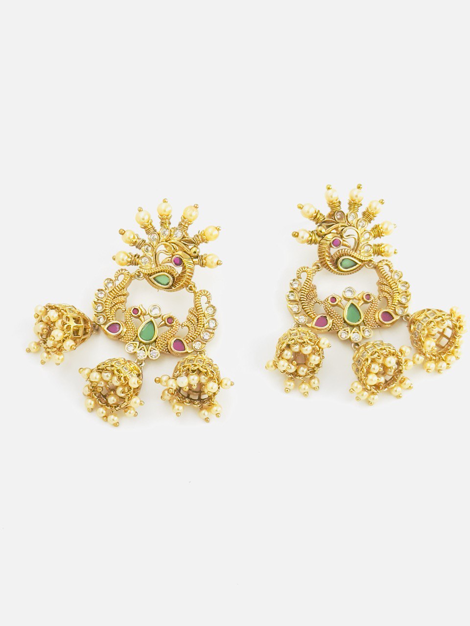 Multicolour gold plated temple earrings