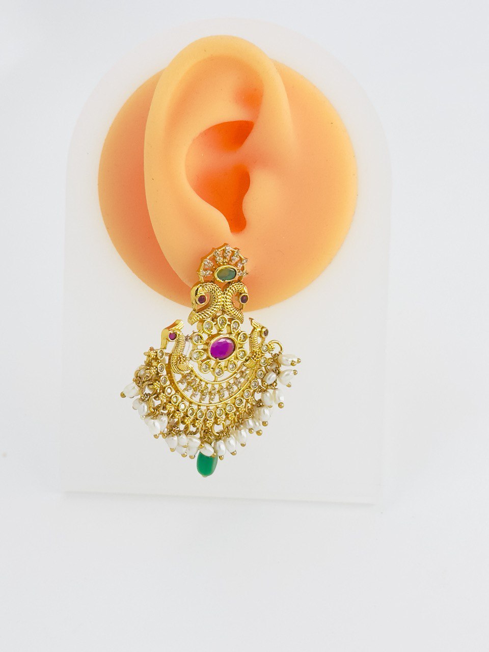 Multicolour gold plated temple earrings