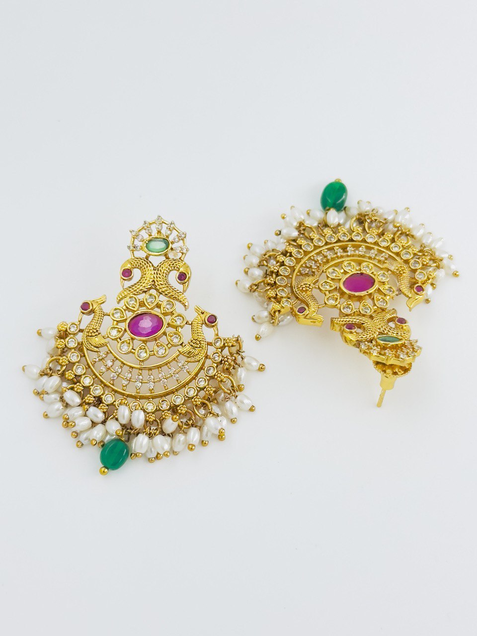 Multicolour gold plated temple earrings