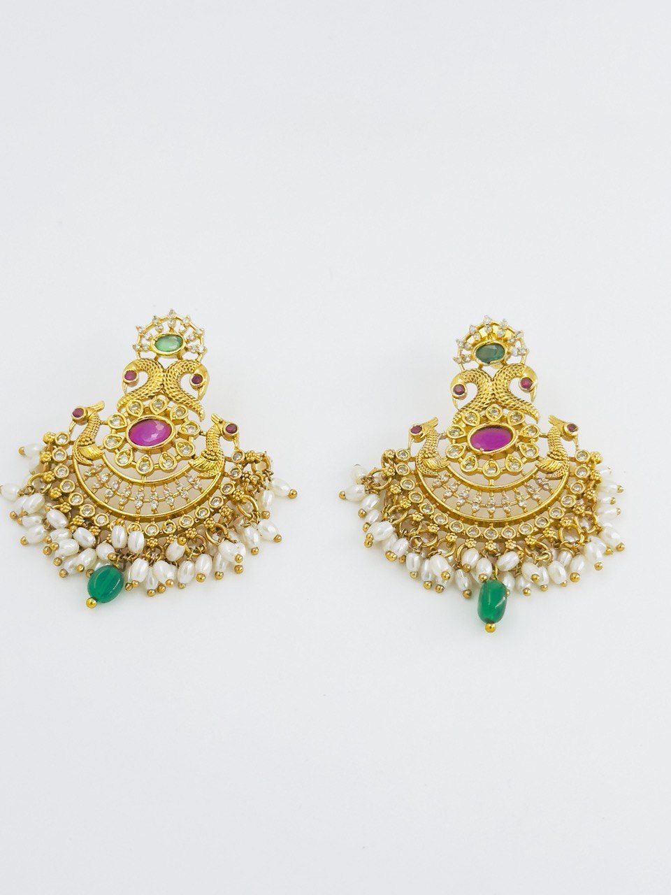 Multicolour gold plated temple earrings