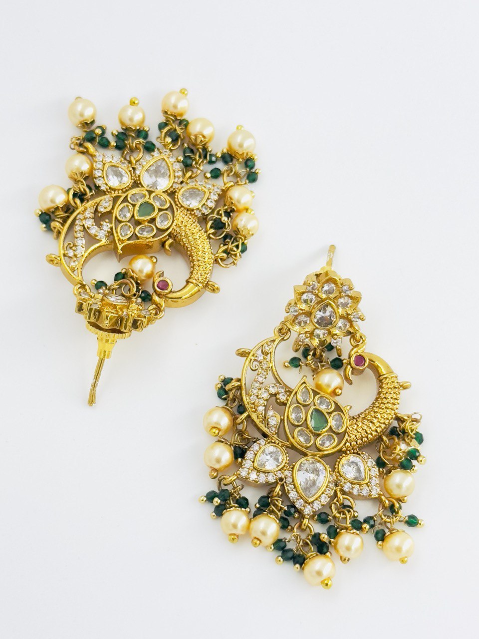 Emerald temple chandbali earrings