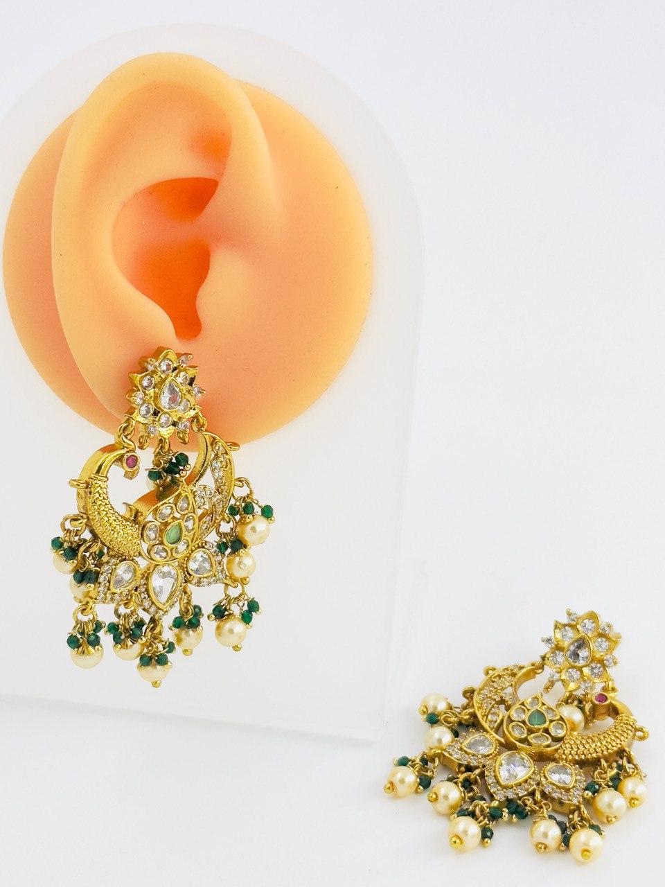 Emerald temple chandbali earrings
