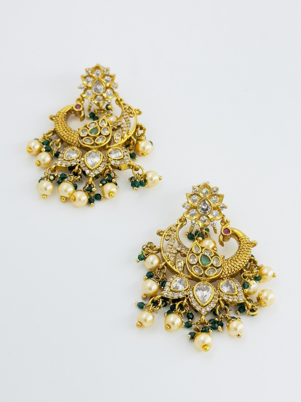 Emerald temple chandbali earrings