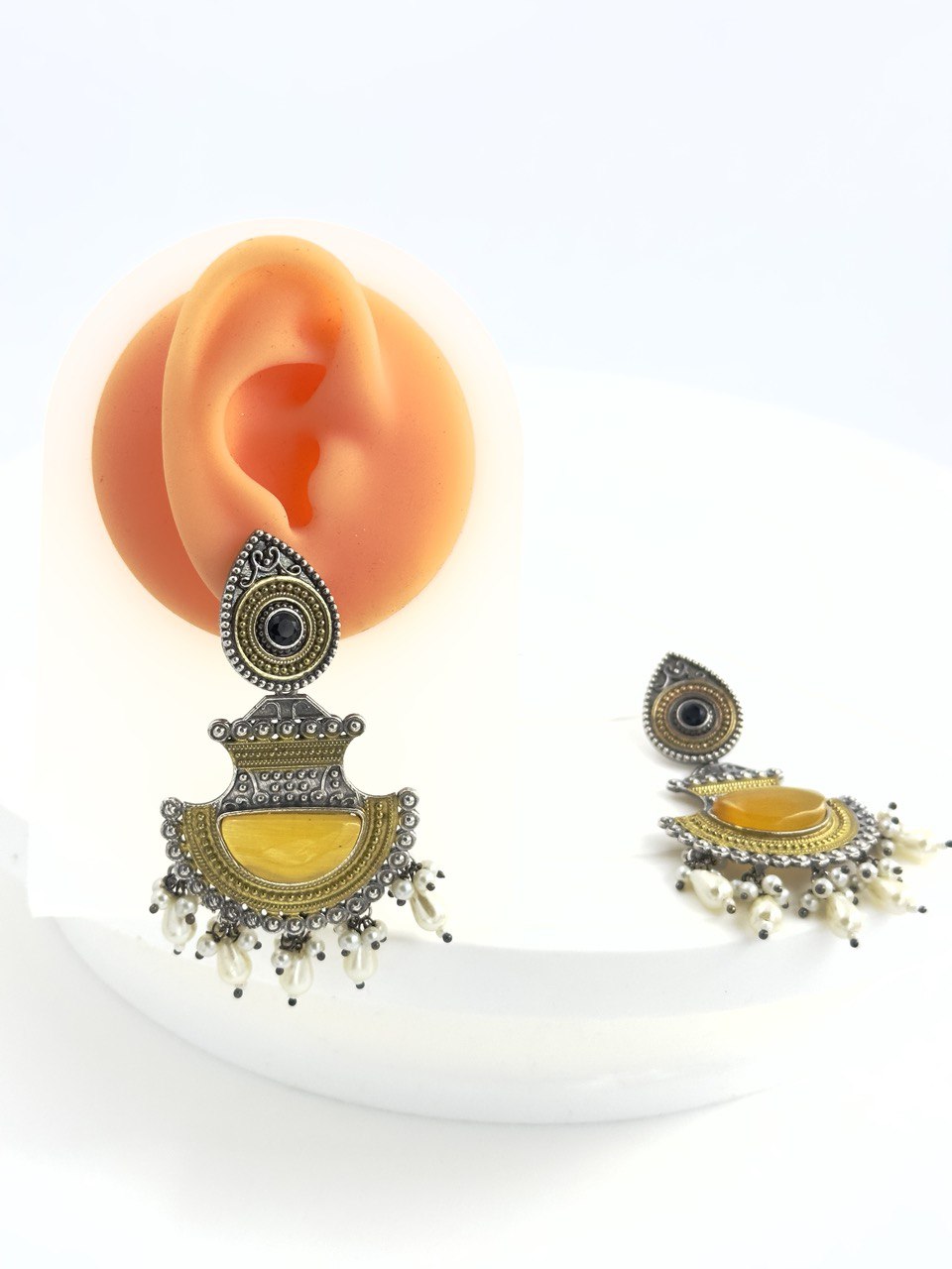 Yellow Antique Chandbali