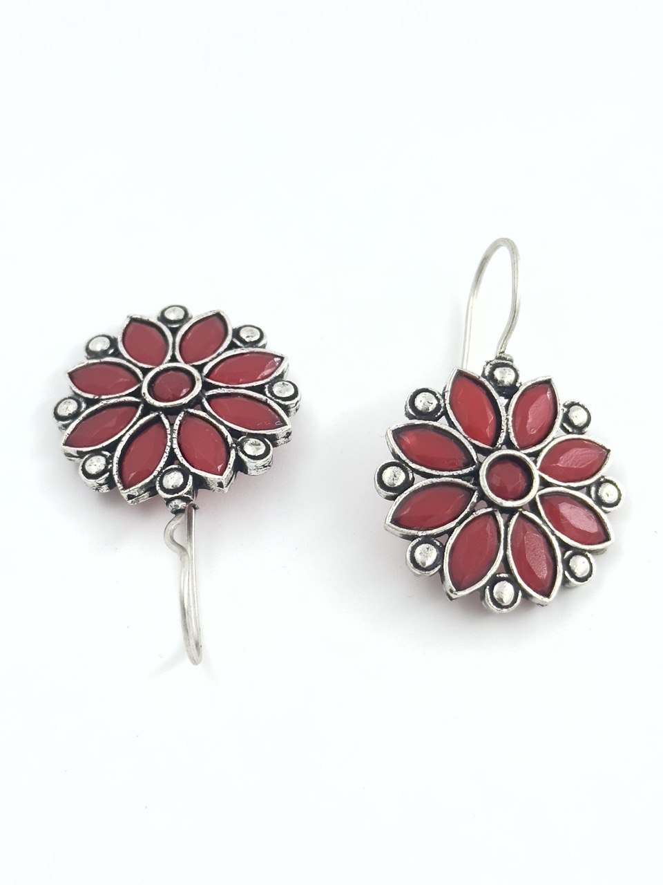 Red oxidized German silver studs