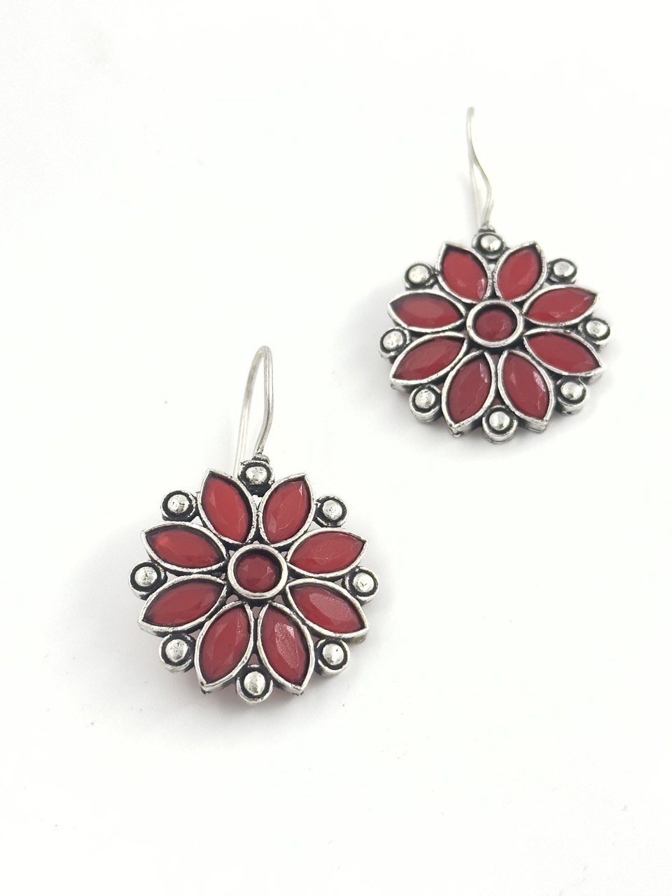Red oxidized German silver studs