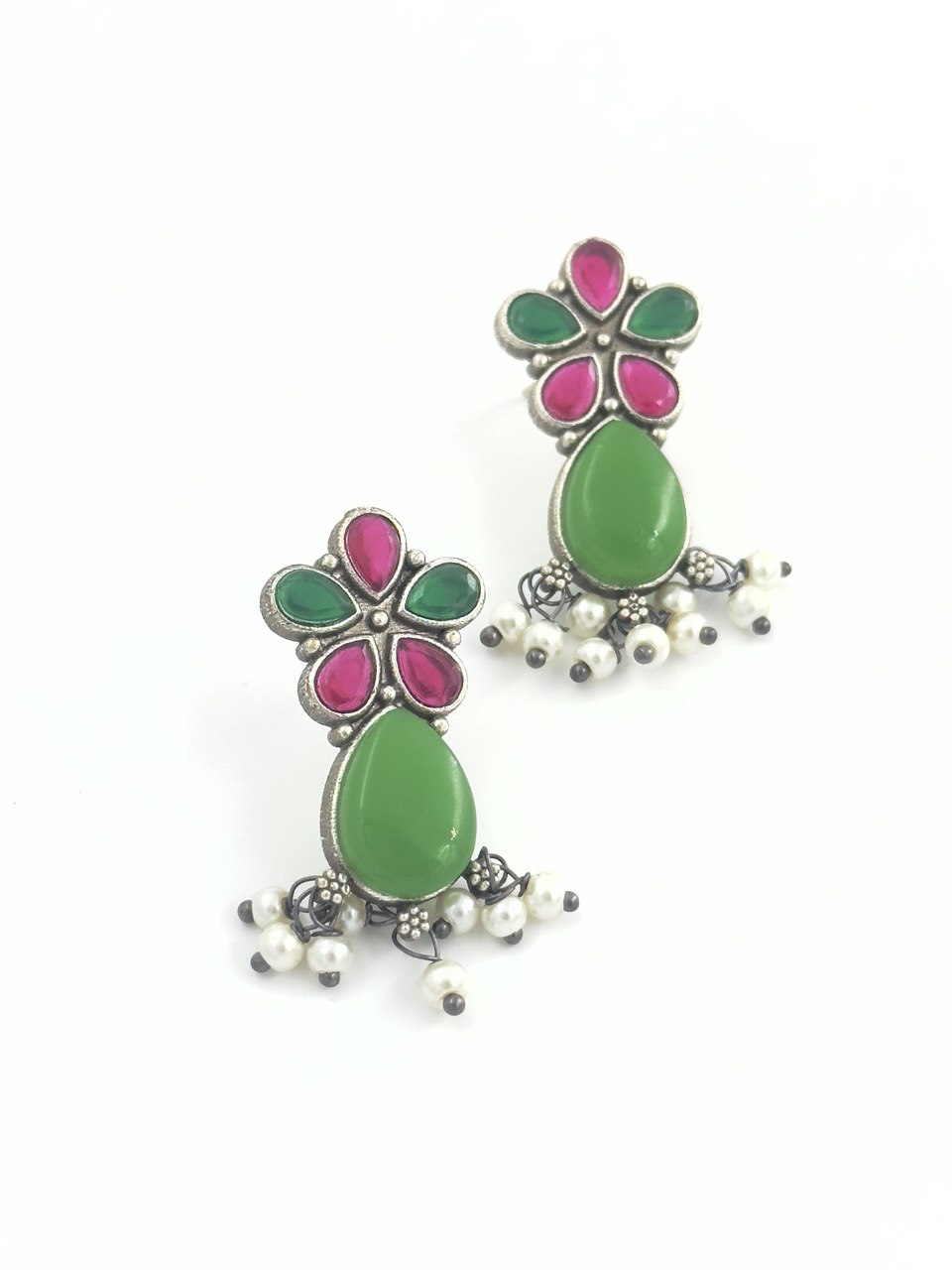 multicolour oxidized German silver studs