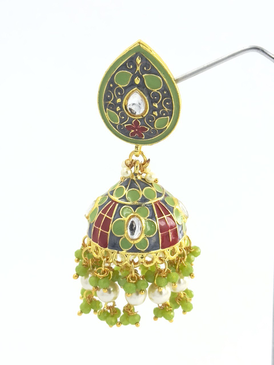 Green Meenakari Jhumkis