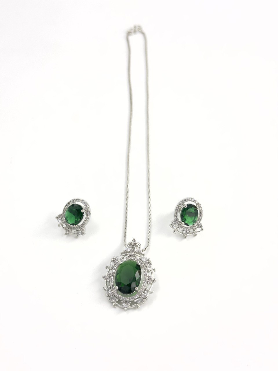 Green American Diamond Necklace set