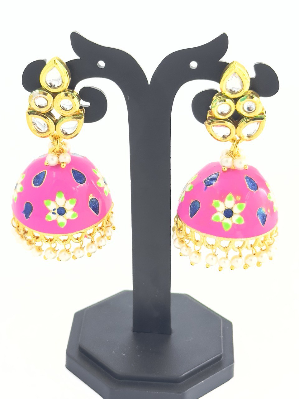 pink Meenakari Jhumkis