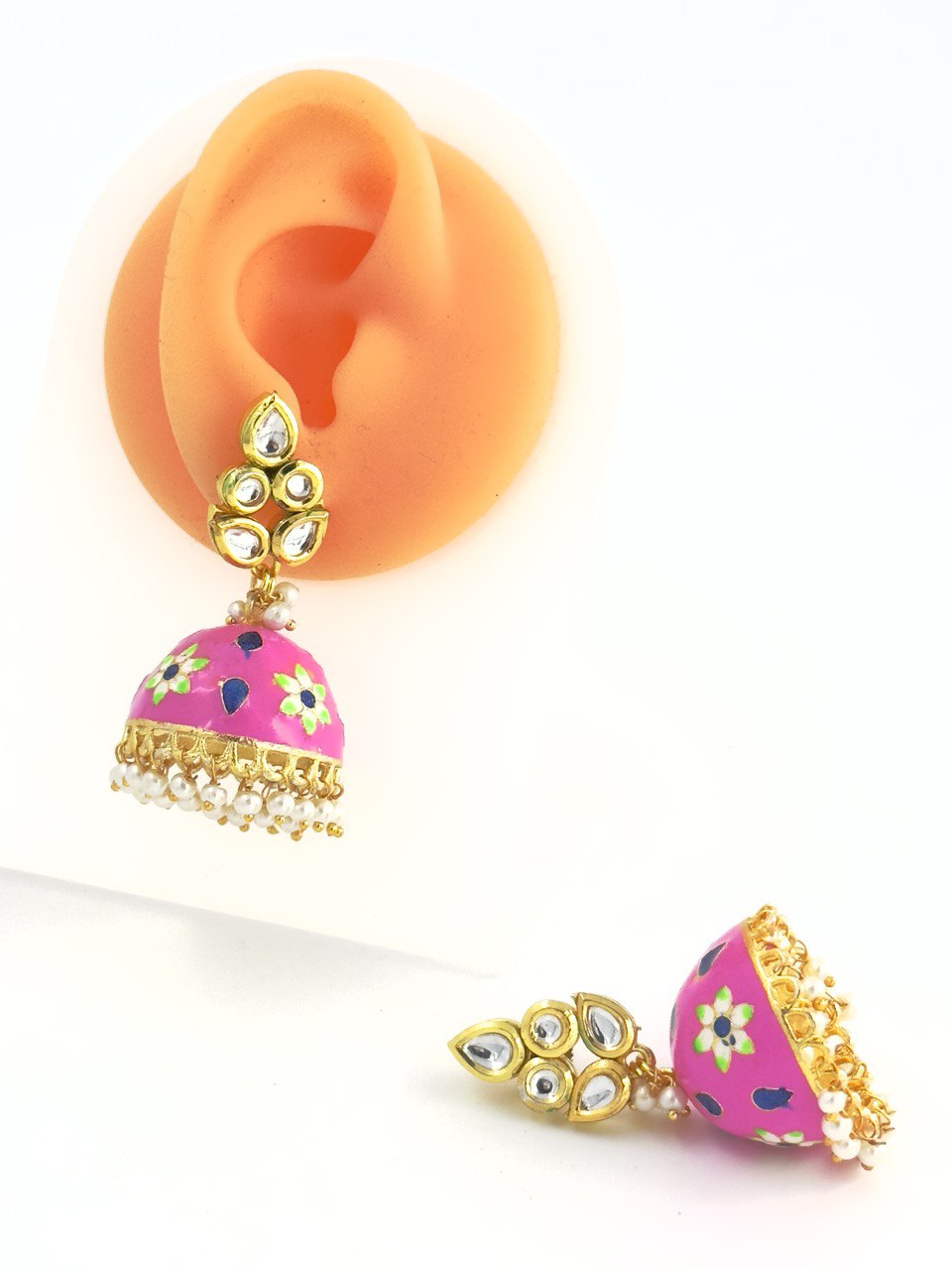 pink Meenakari Jhumkis
