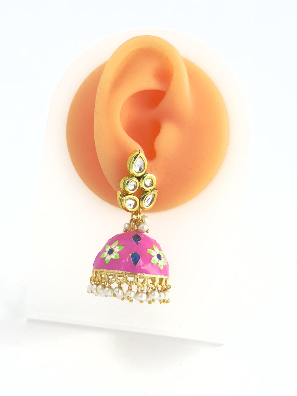 pink Meenakari Jhumkis