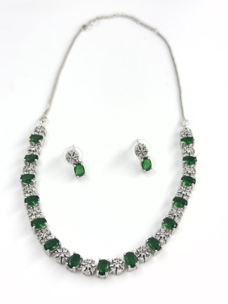 Green American Diamond Necklace set