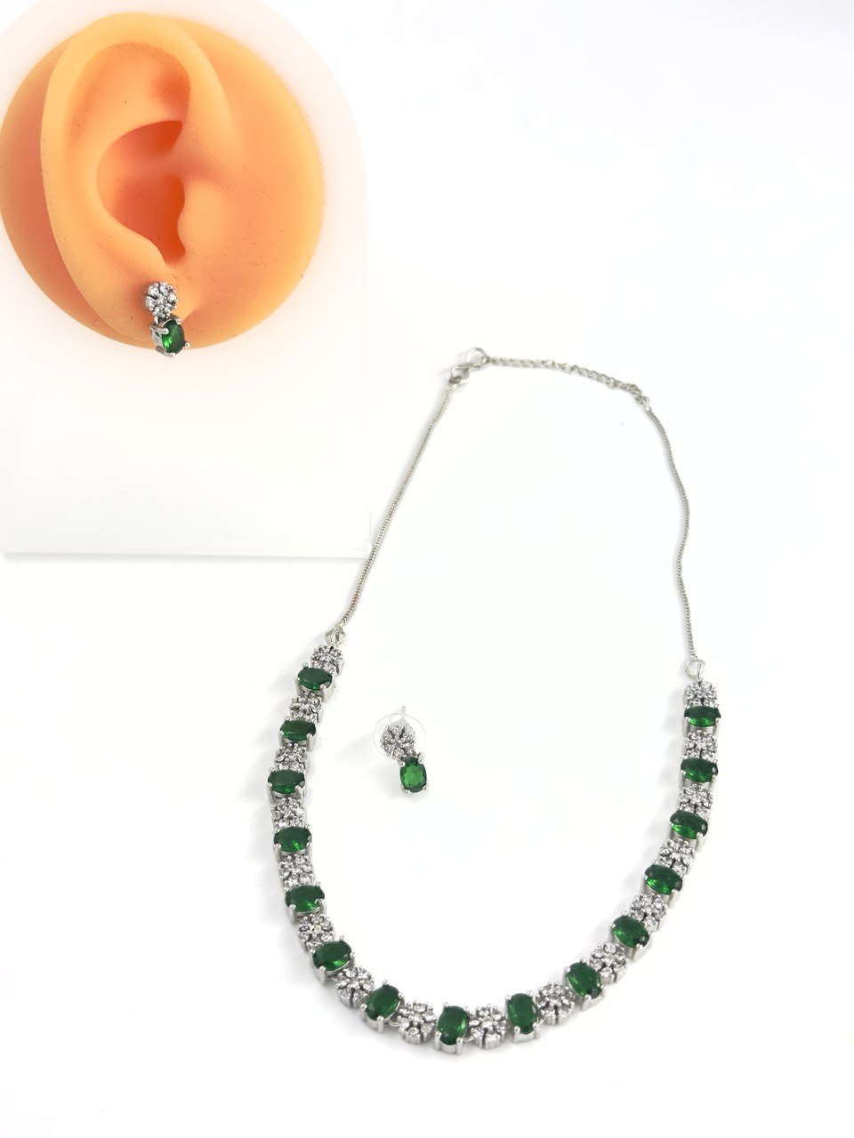 Green American Diamond Necklace set