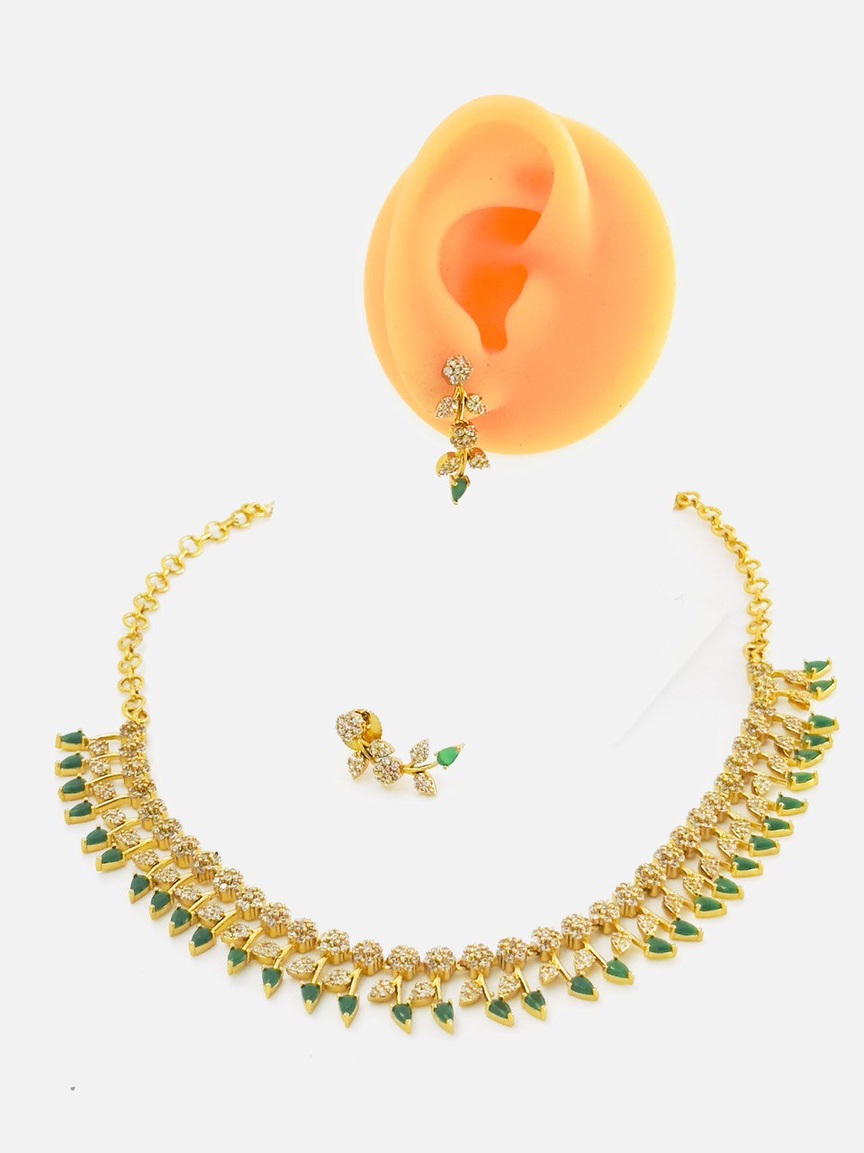 Emerald gold plated jewellery set