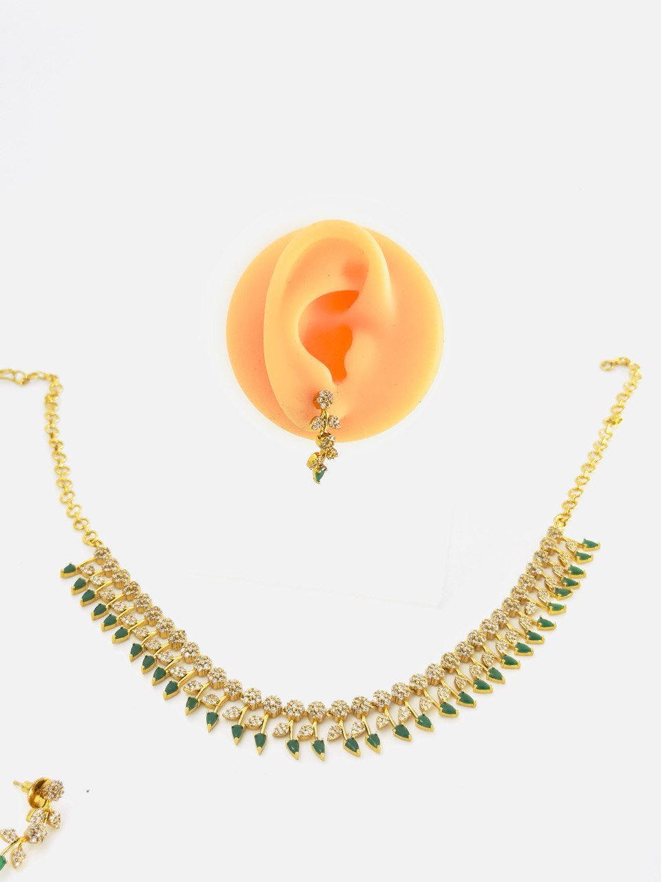 Emerald gold plated jewellery set