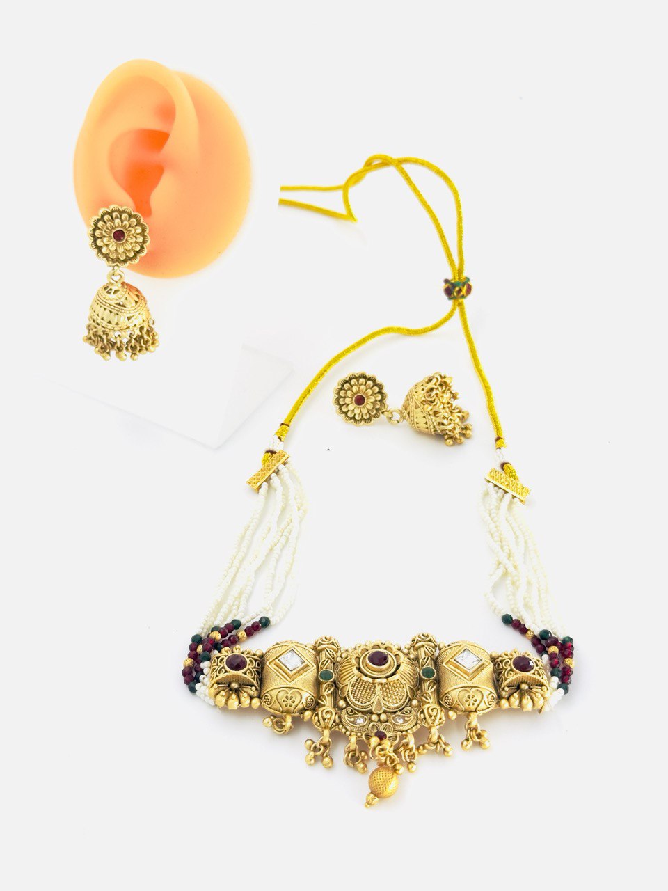 Multicolour gold plated choker set