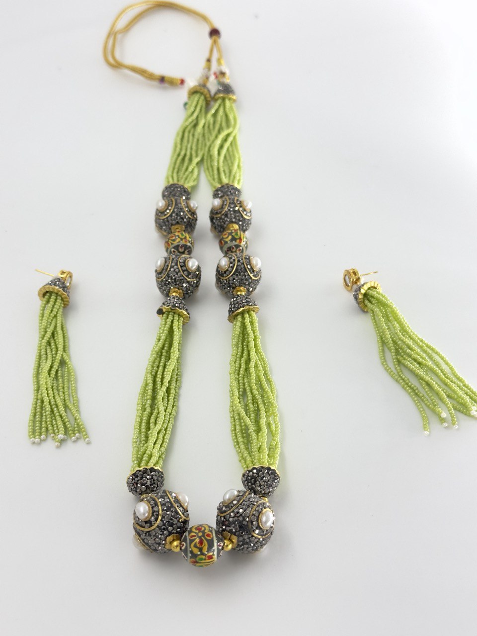 Green raadhi jaipur beads mala set