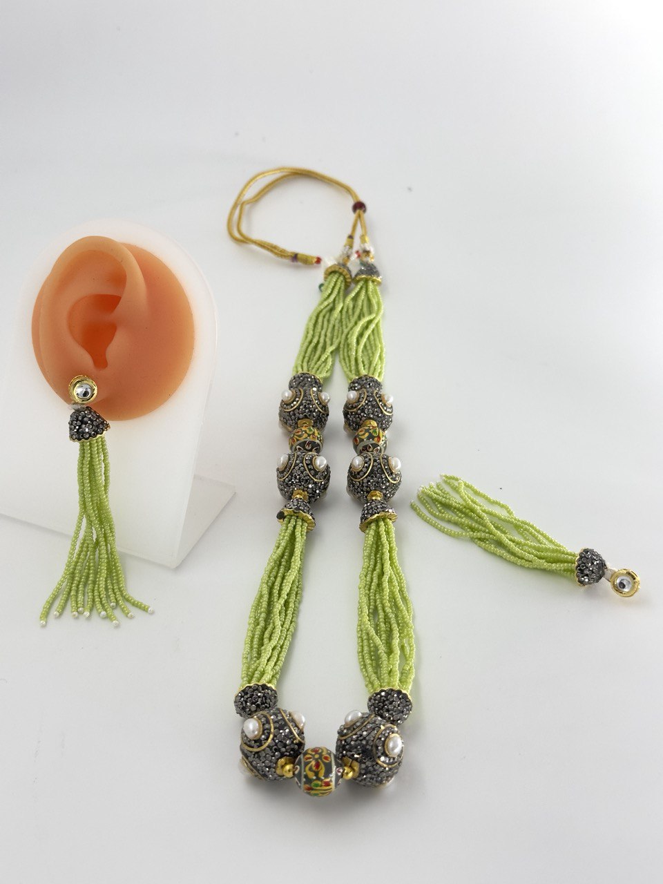 Green raadhi jaipur beads mala set
