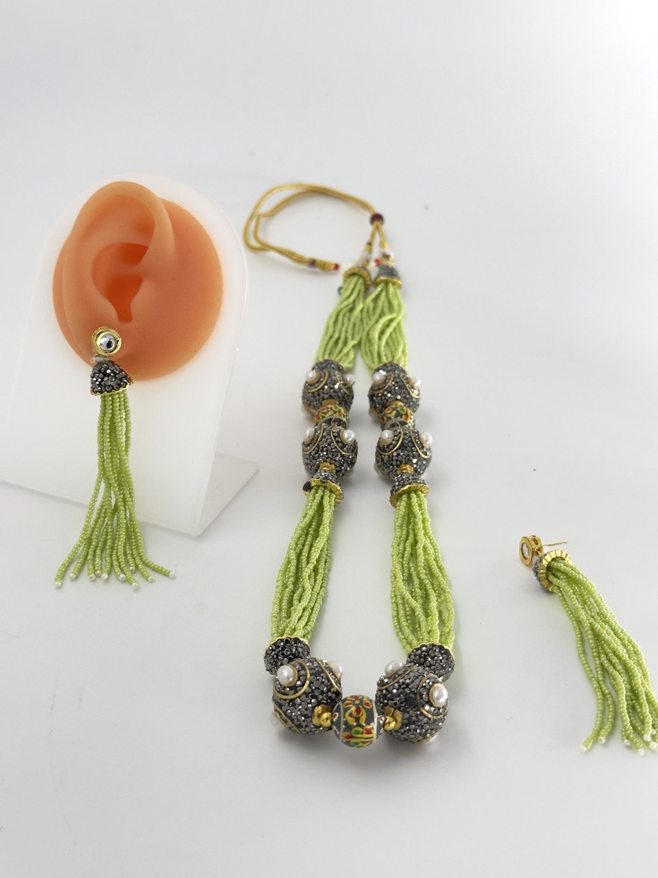 Green raadhi jaipur beads mala set