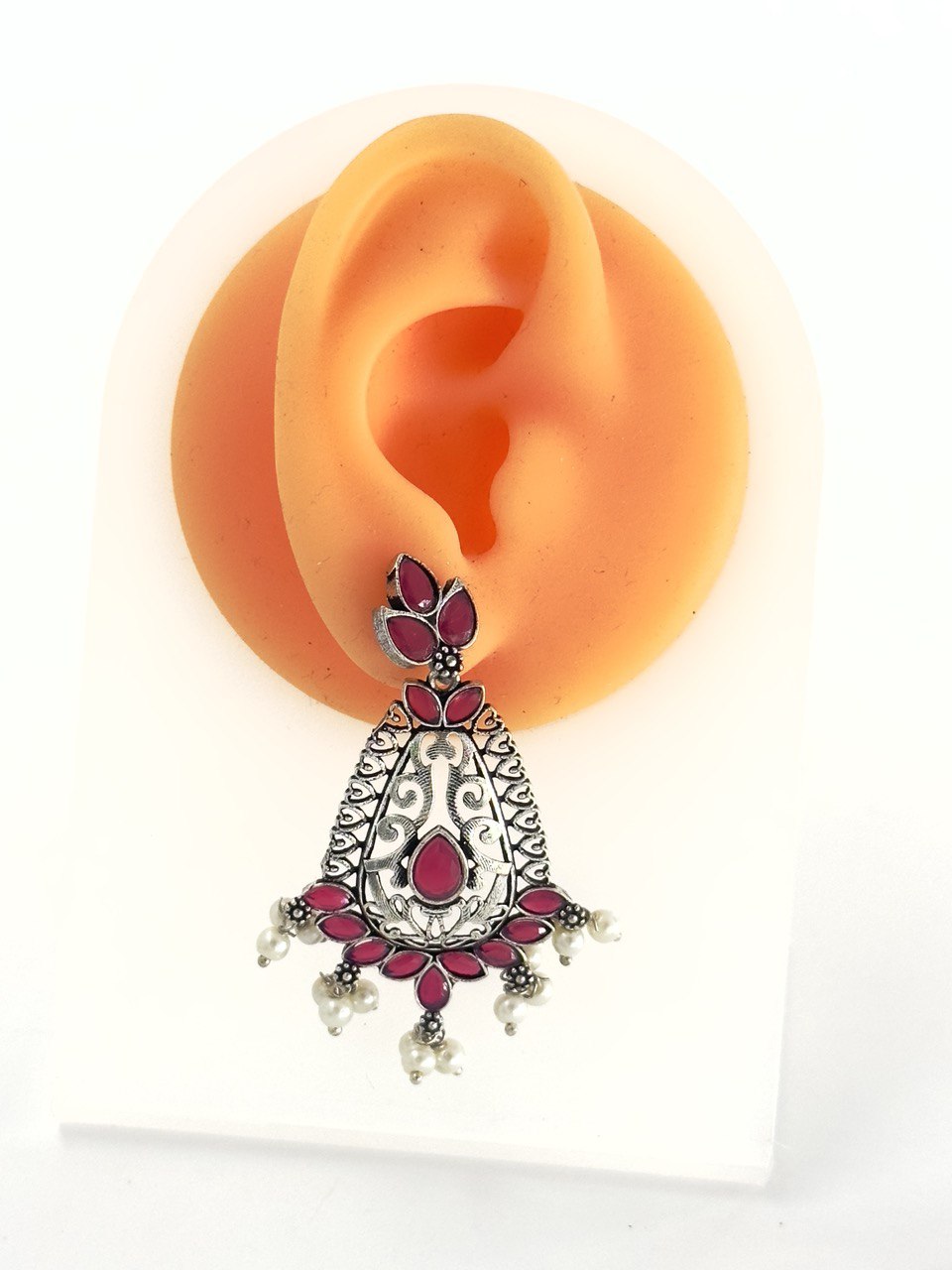 Pink oxidised german silver dangler