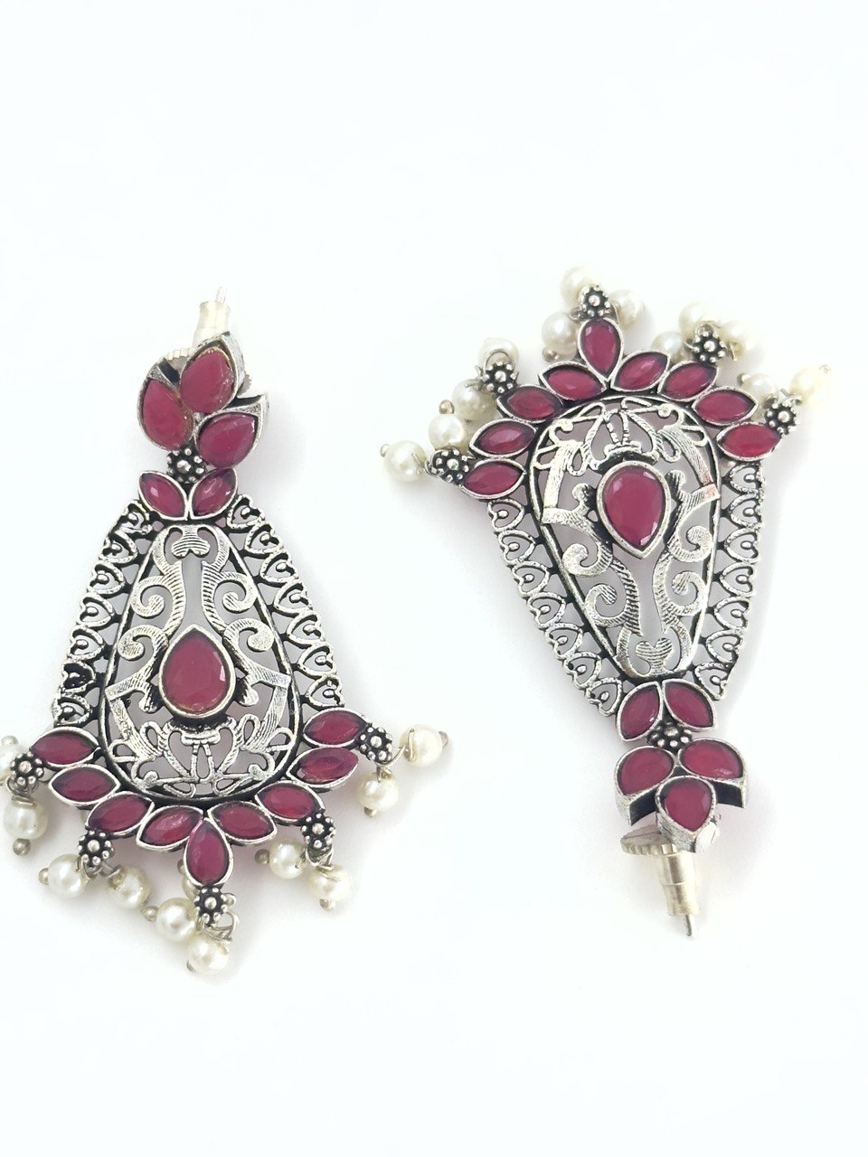 Pink oxidised german silver dangler