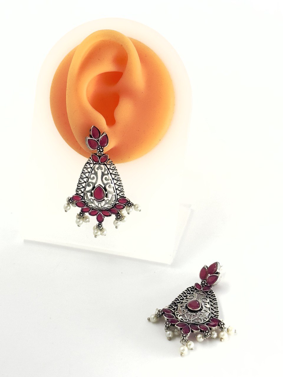 Pink oxidised german silver dangler