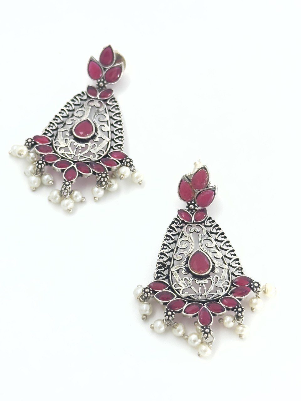 Pink oxidised german silver dangler