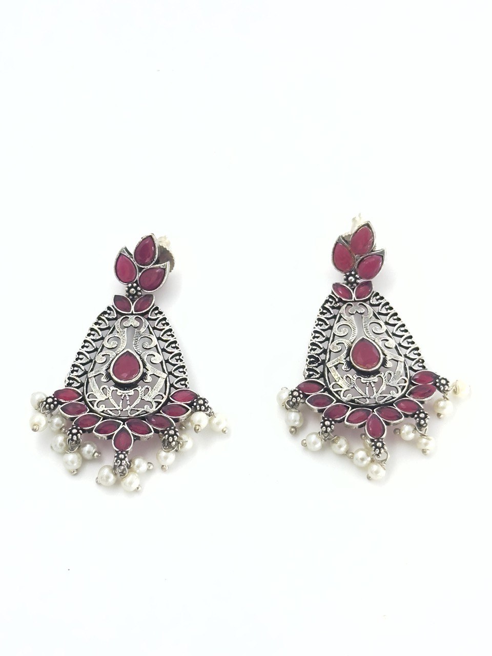 Pink oxidised german silver dangler