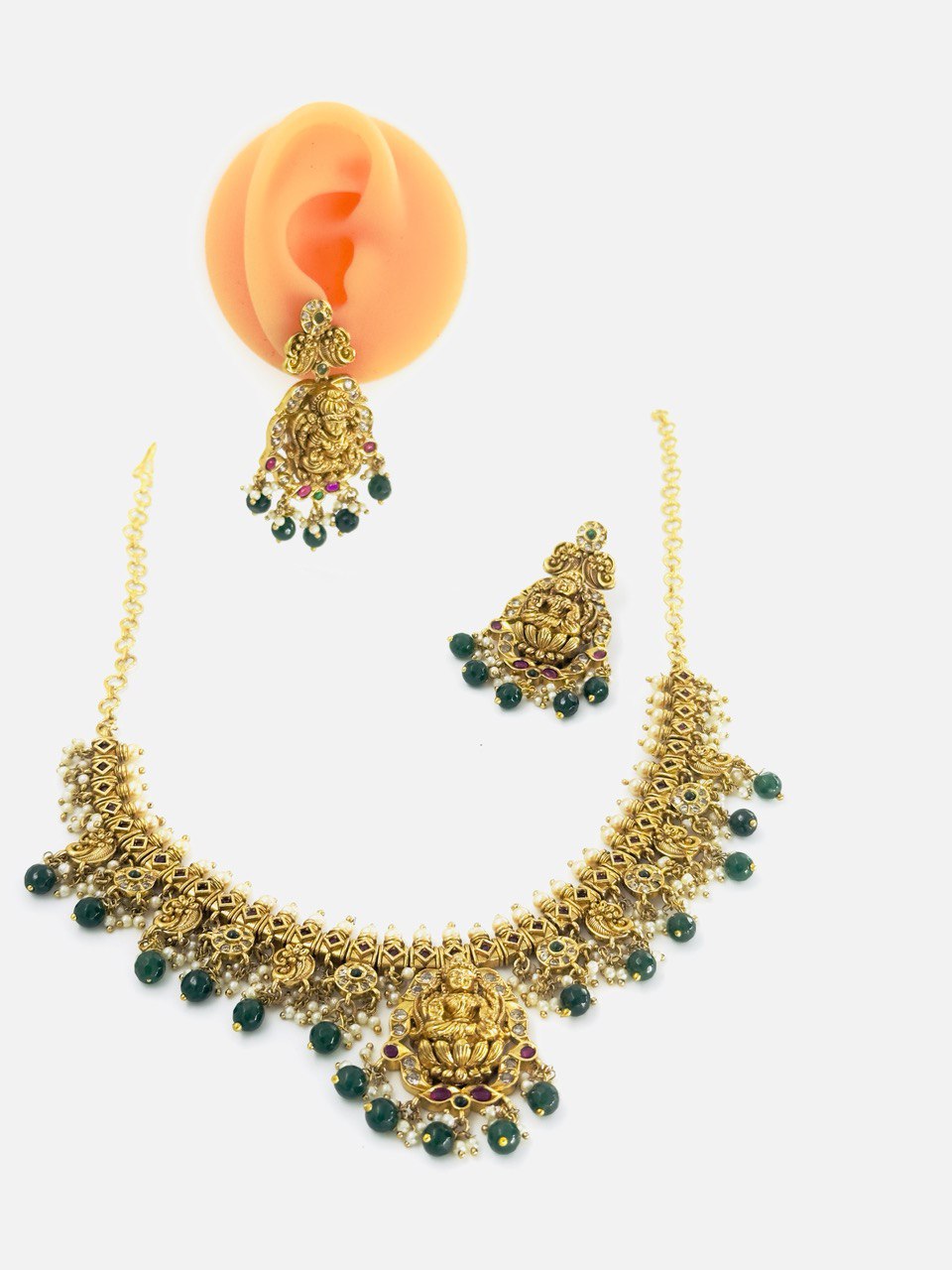 Emerald temple jewellery set