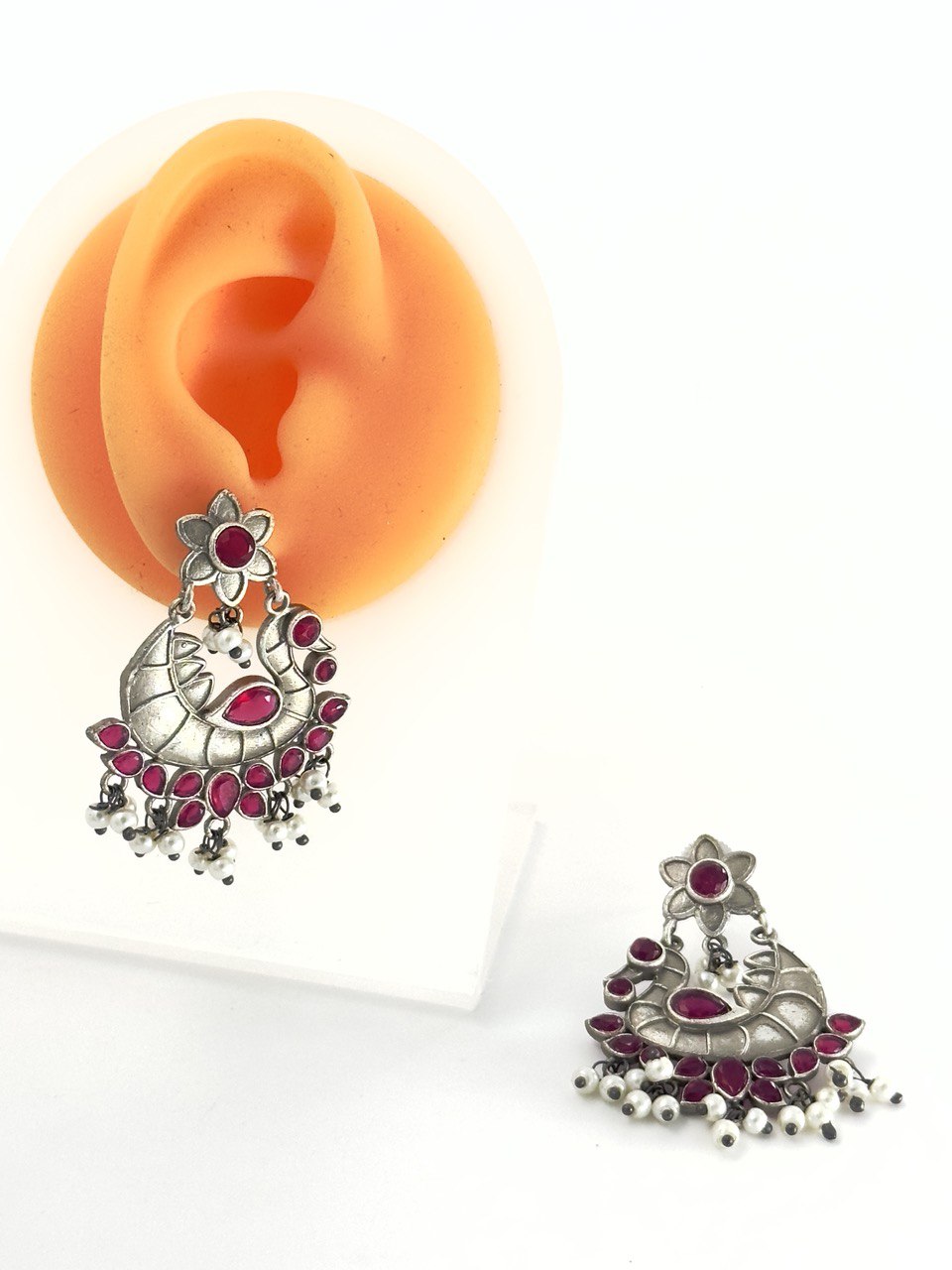 Pink oxidised german silver dangler