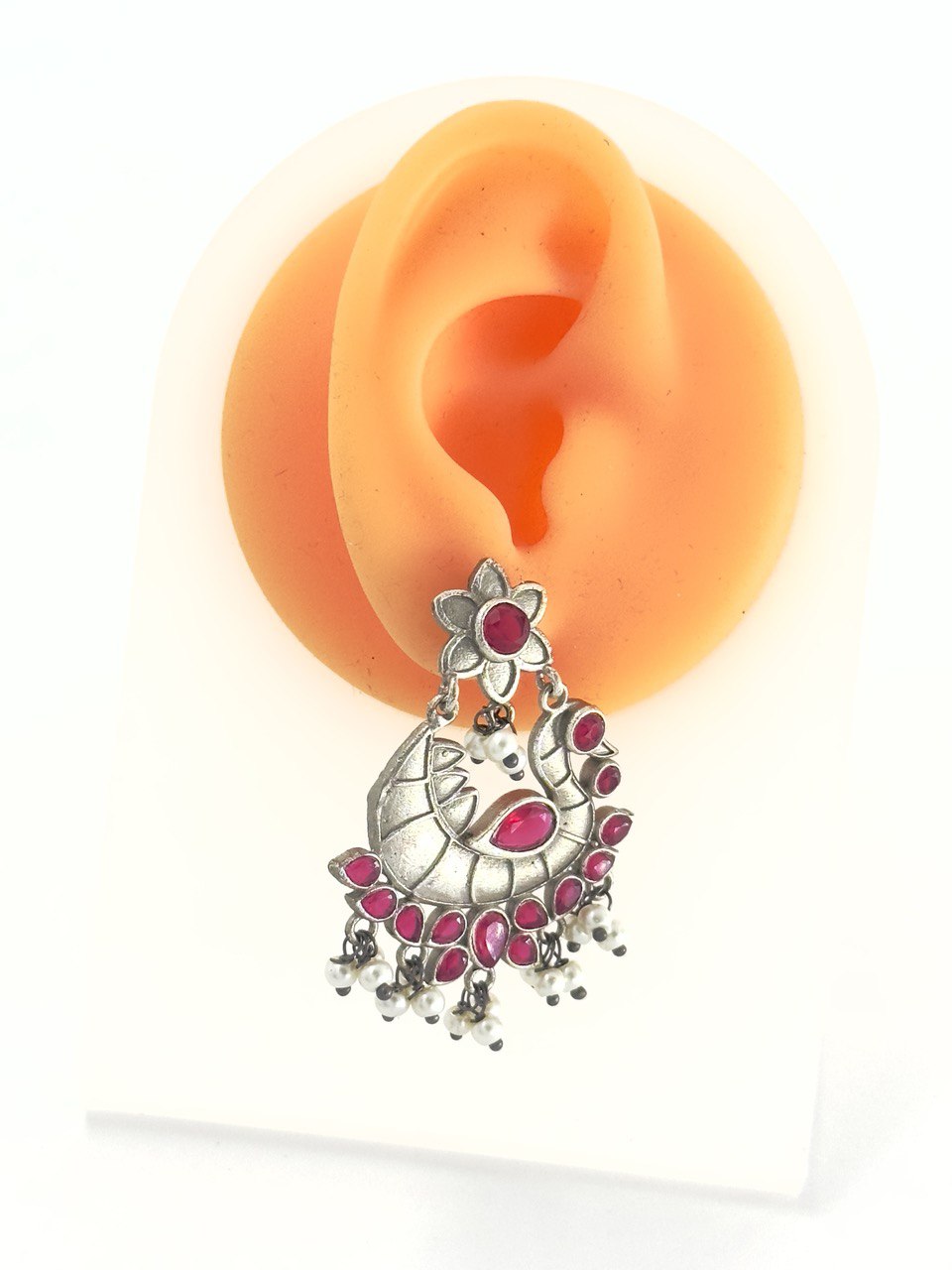 Pink oxidised german silver dangler