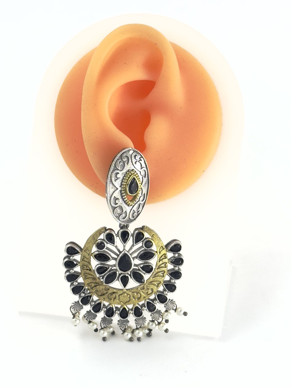 Black Antique Chandbali Earrings