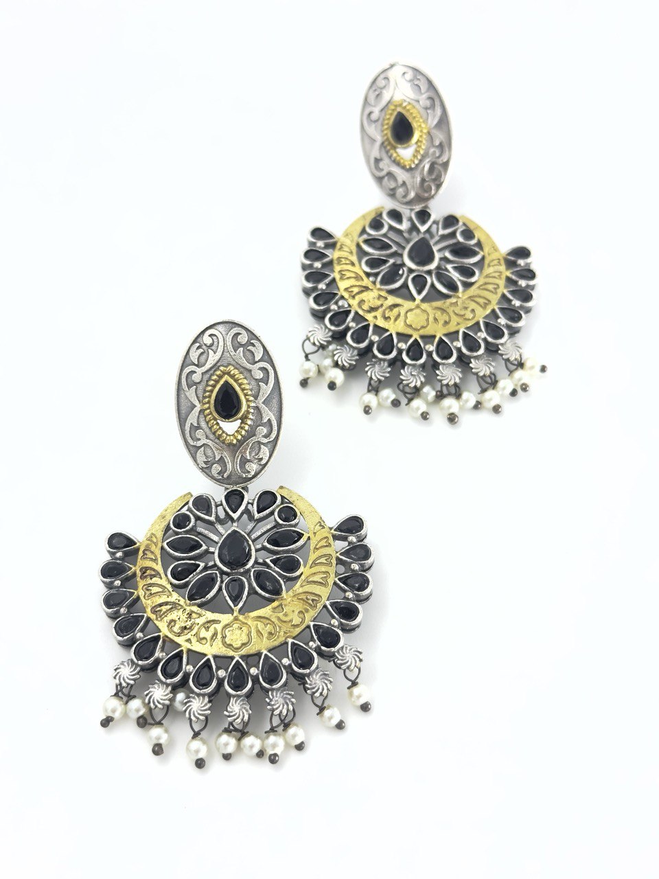 Black Antique Chandbali Earrings