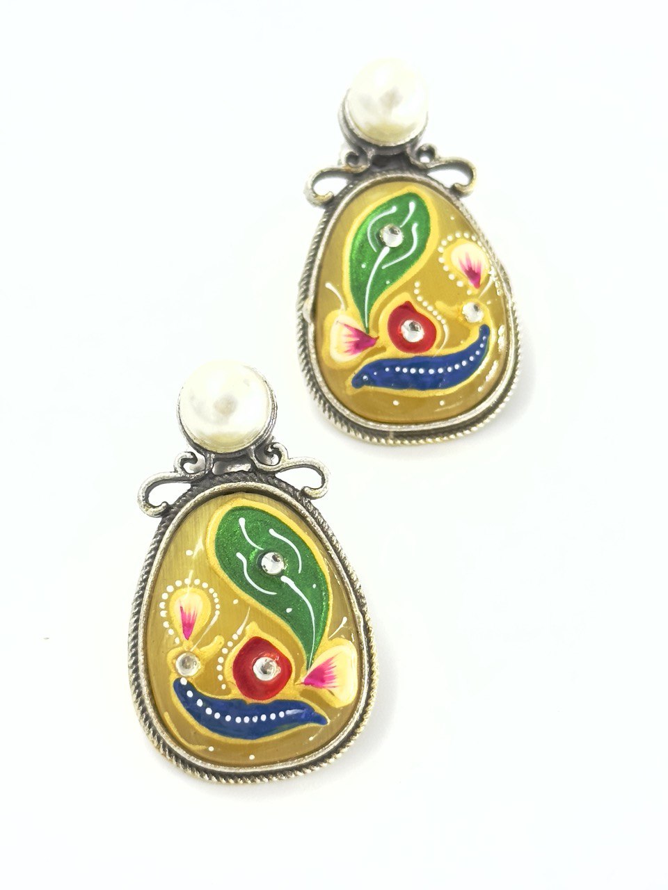 Yellow Meenakari Studs