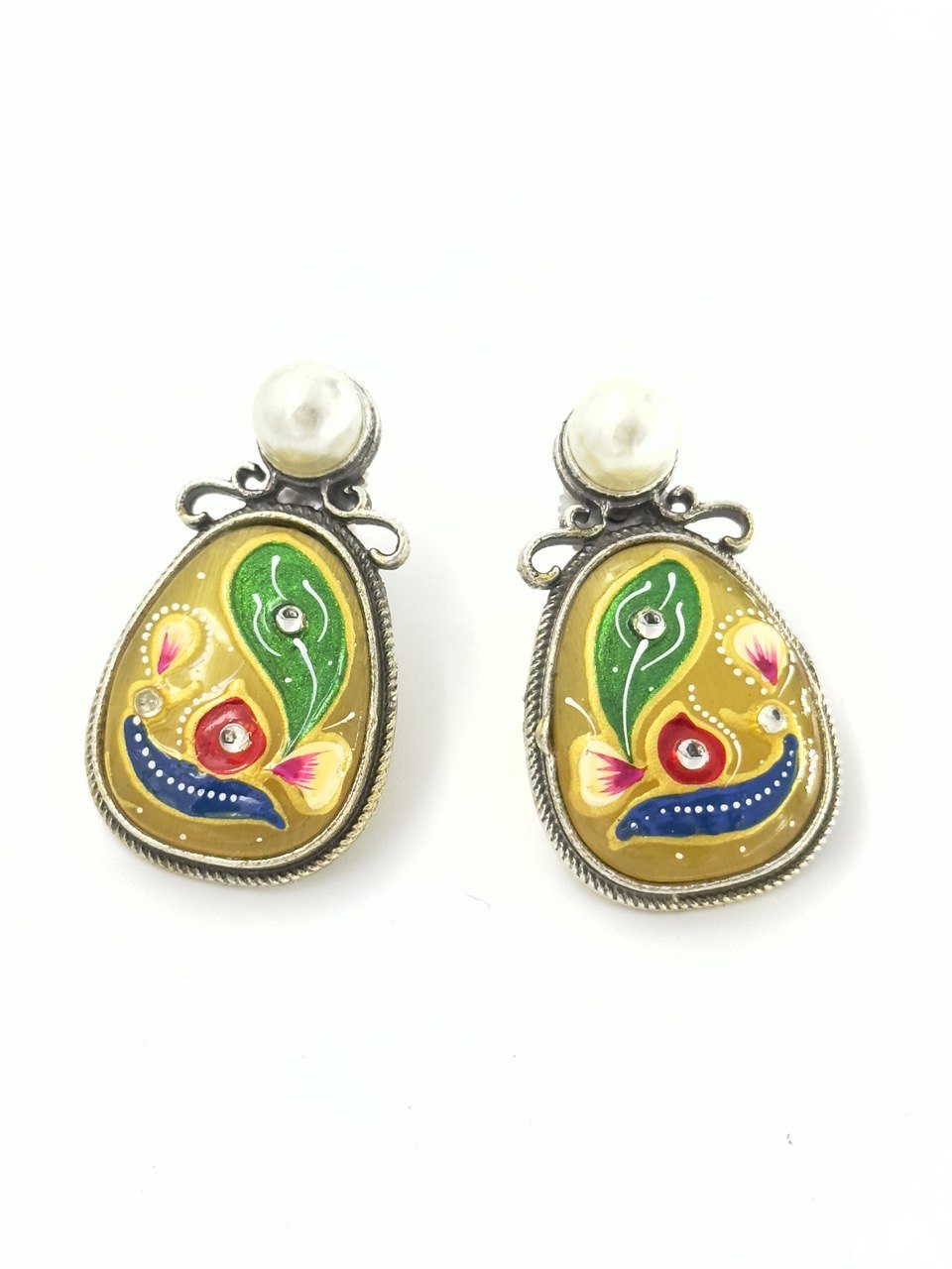 Yellow Meenakari Studs