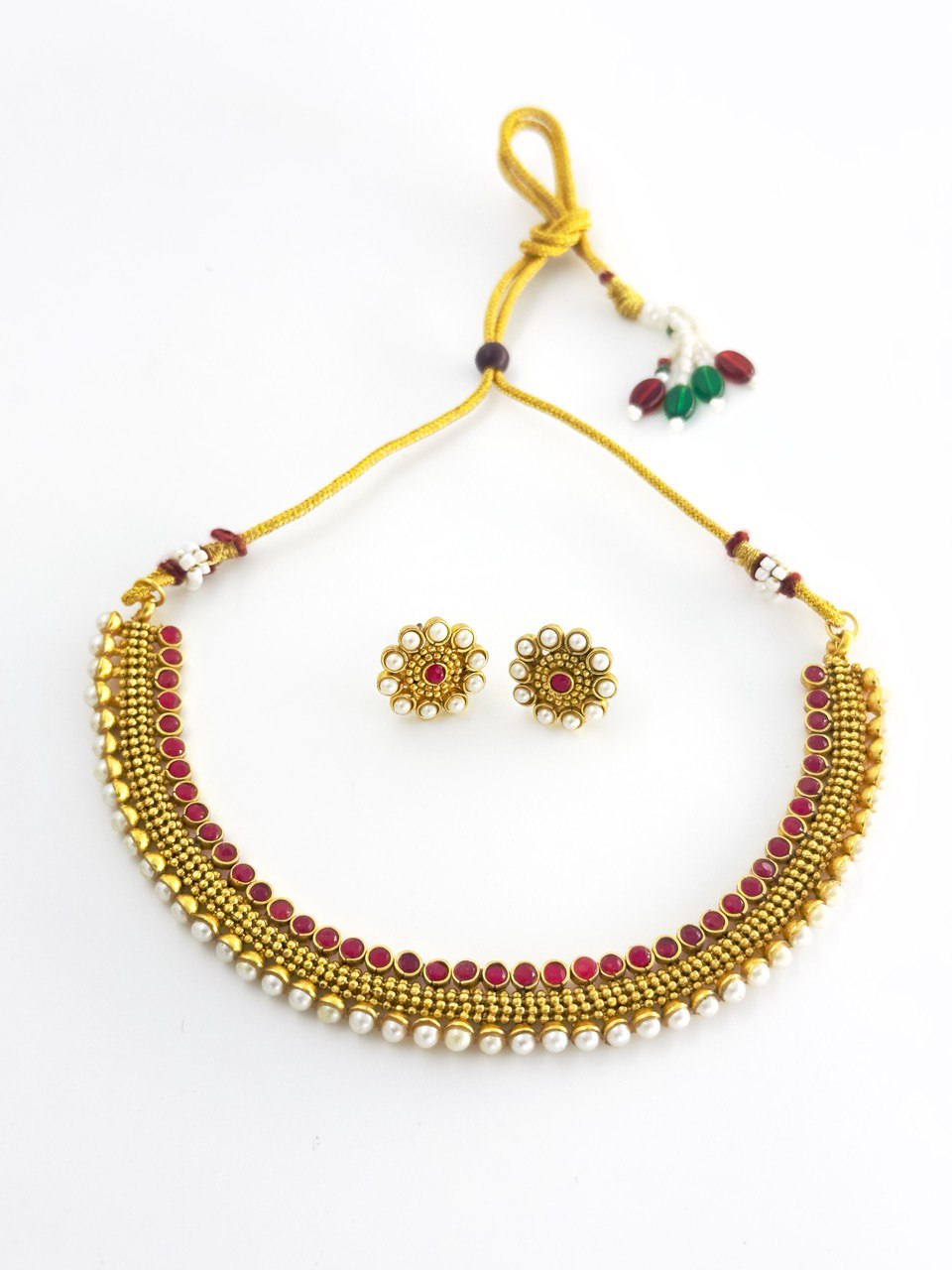 Ruby gold plated necklace set
