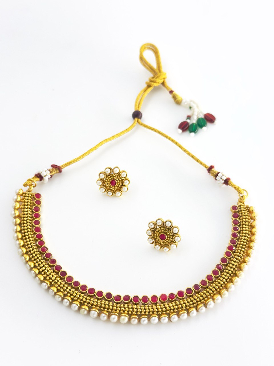 Ruby gold plated necklace set