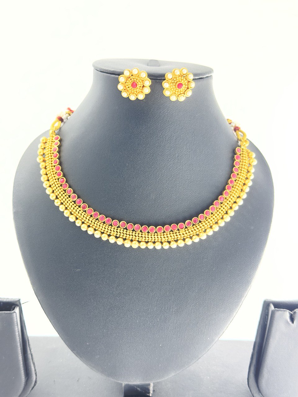 Ruby gold plated necklace set