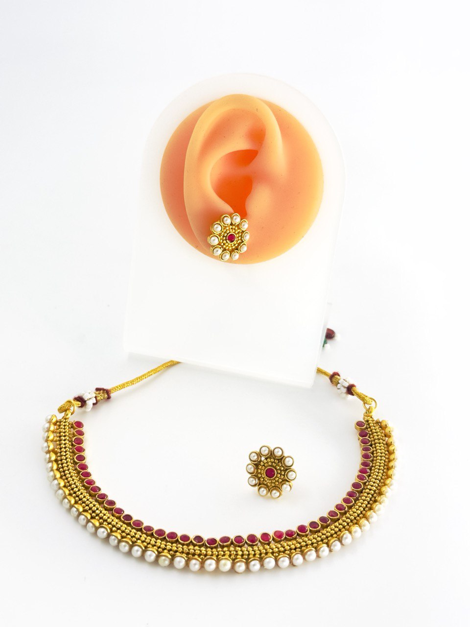 Ruby gold plated necklace set